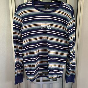 HUF blue and gold striped long sleeve shirt size S